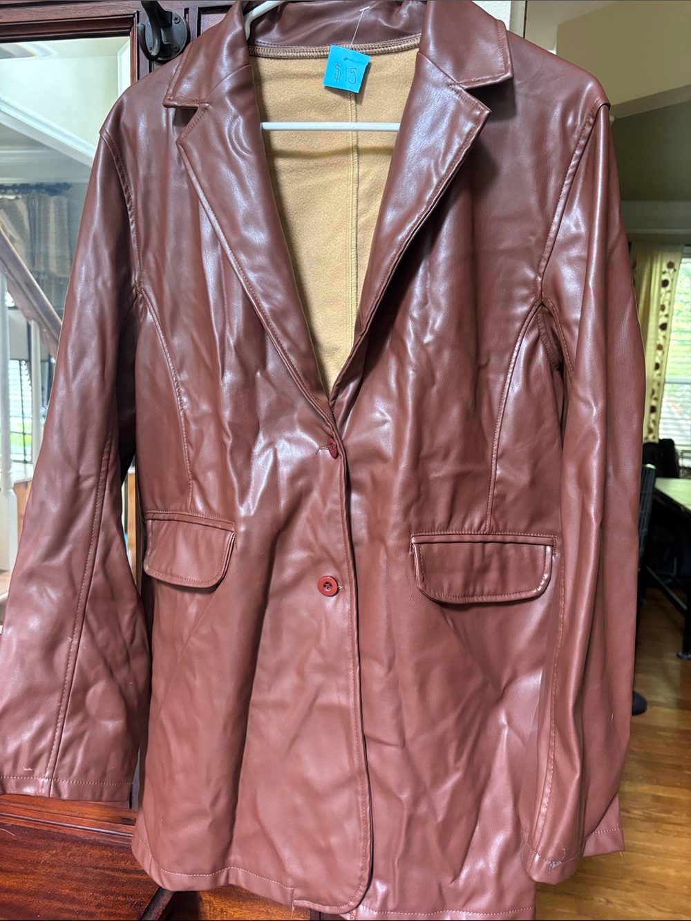 Women’s Brown Faux Leather Blazer Jacket